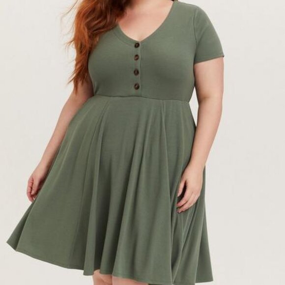 Torrid Mini Rib Button Down Skater Dress Agave Green 3x - Picture 1 of 9